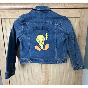 Girls Looney Tunes Tweety Bird Denim Jean Jacket XS 4 5 Blue